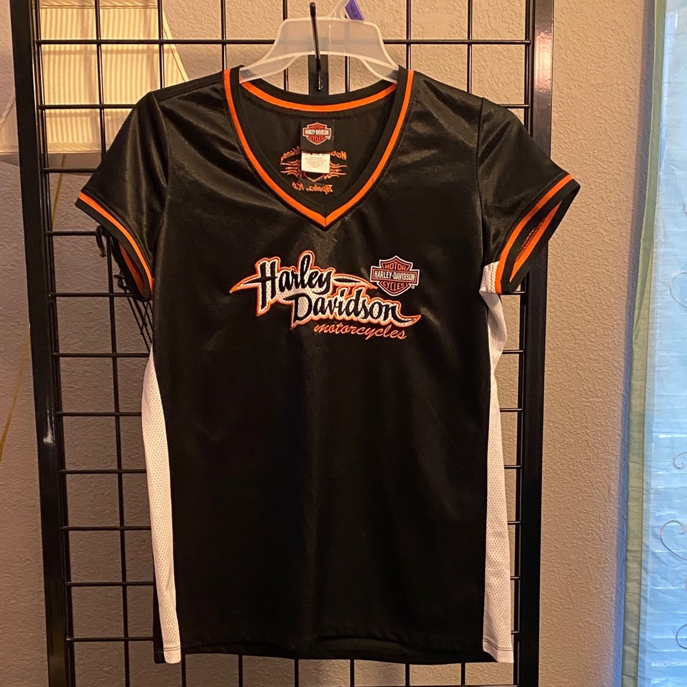 Harley-Davidson Black and Orange V-Neck Tee
